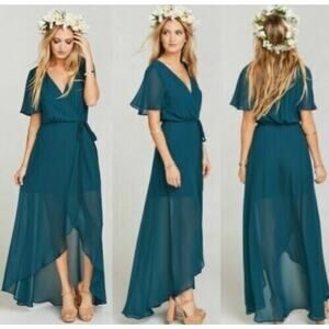 Show Me Your Mumu Sophia Wrap Dress Womens Deep Jade Chiffon XXS